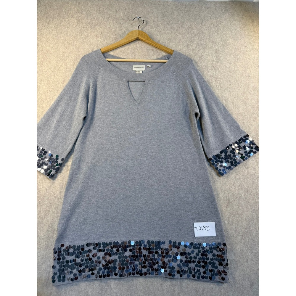 Aubergine Gray Sequin Hem‎ Keyhole Knit Tunic Sweater Womens Medium Angora Blend